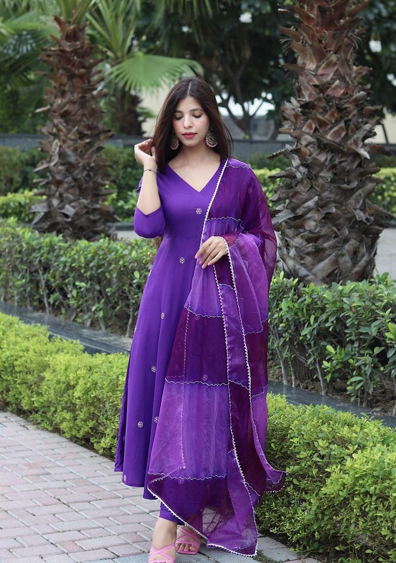 Purple Embroidered Viscose Salwar Kameez With Dupatta
