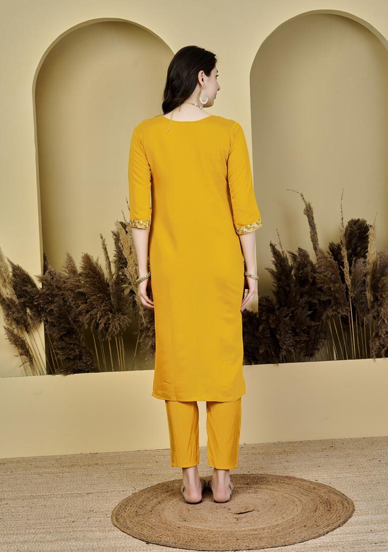 Yellow Embroidered Chanderi Salwar Kameez With Dupatta