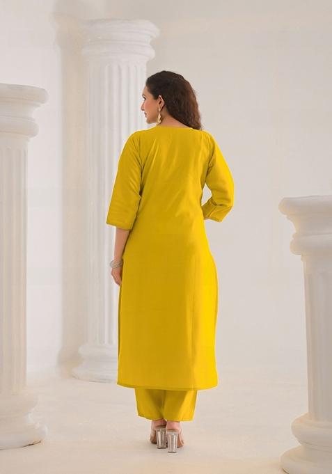 Yellow Embroidered Viscose Salwar Kameez With Dupatta