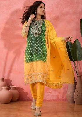 Yellow Printed Art Silk Salwar Kameez With Dupatta