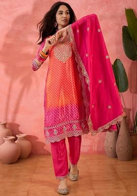 Pink Printed Art Silk Salwar Kameez With Dupatta