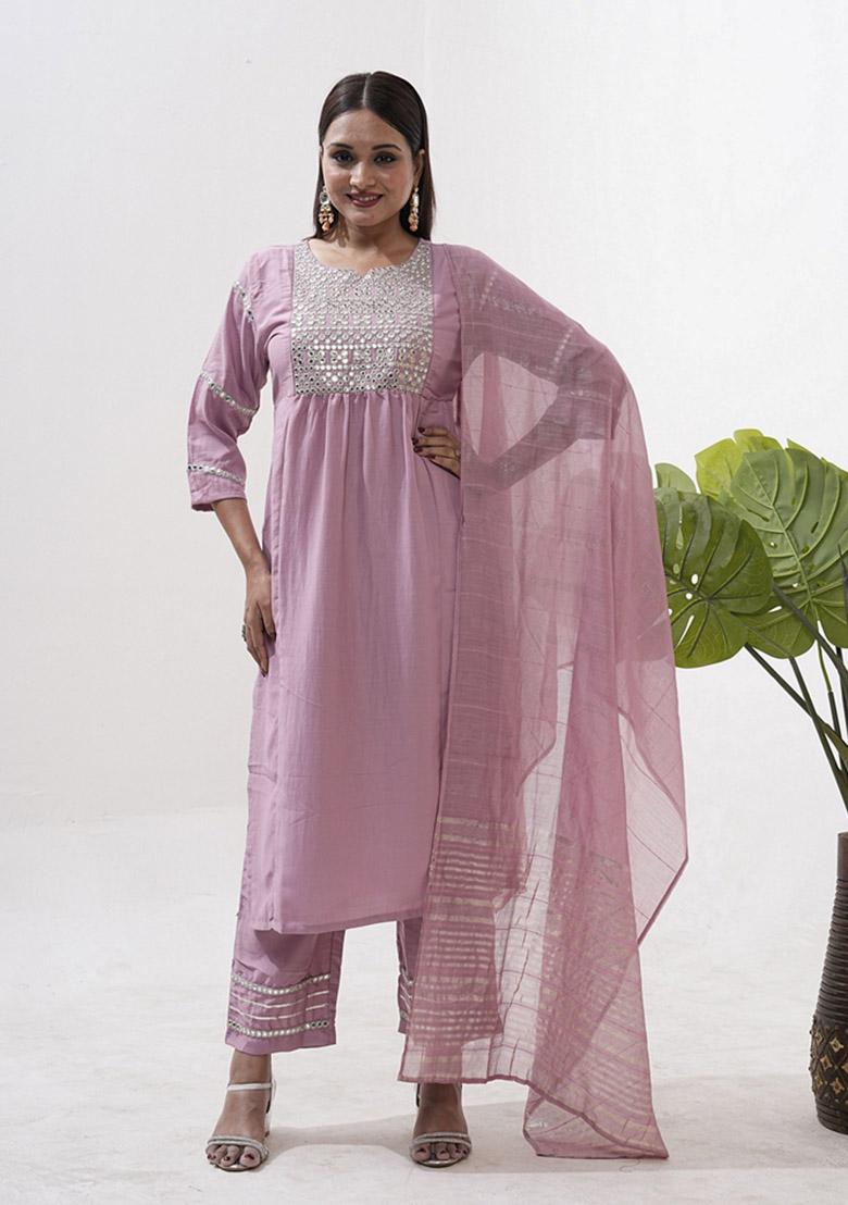 Pink Embroidered Art Silk Salwar Kameez With Dupatta