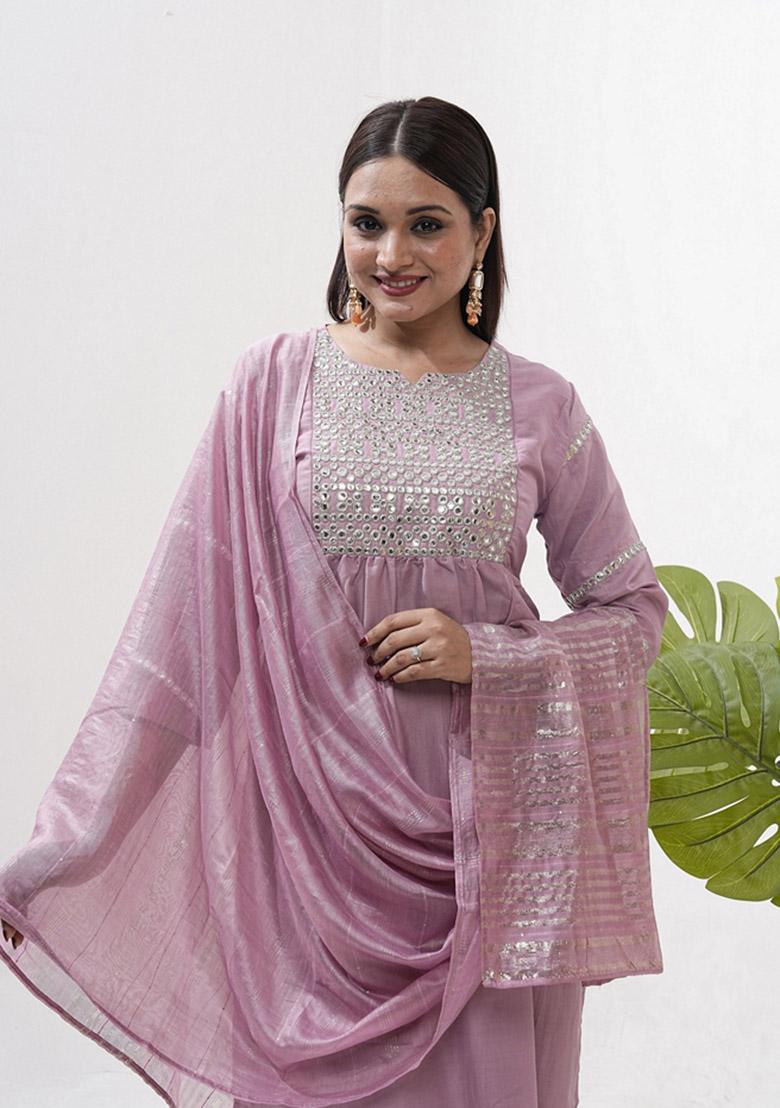 Pink Embroidered Art Silk Salwar Kameez With Dupatta
