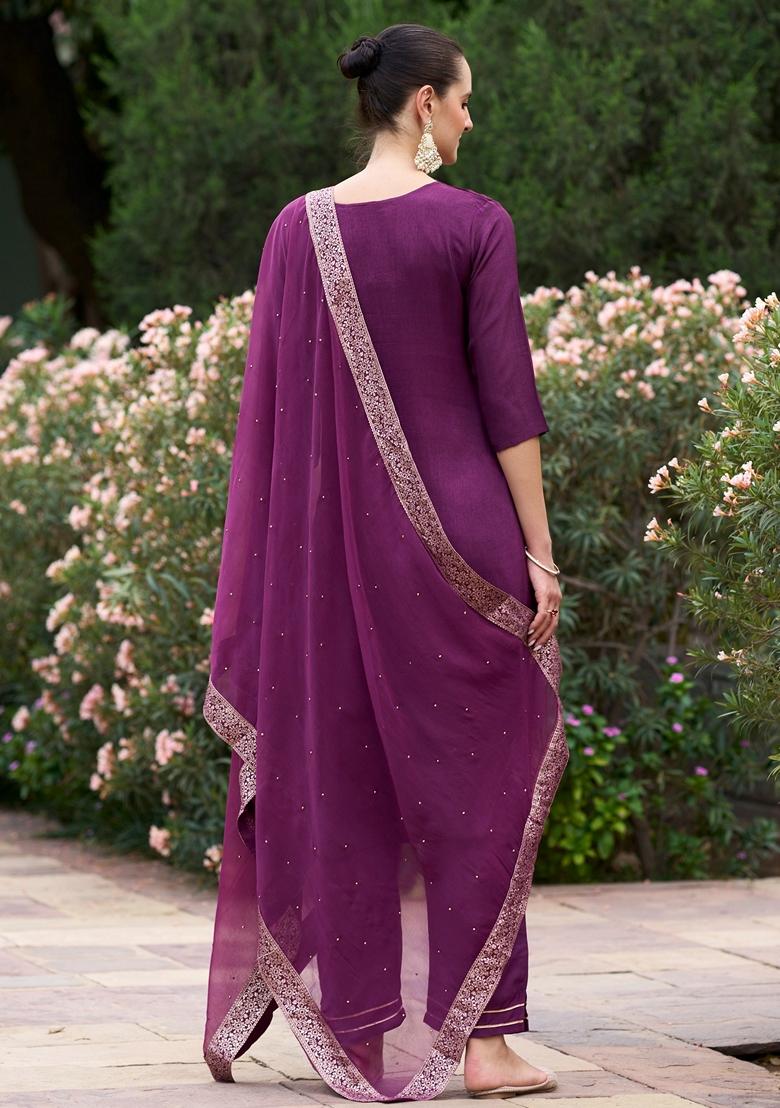Wine Woven Viscose Salwar Kameez With Dupatta