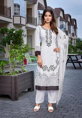 White Embroidered Chanderi Salwar Kameez With Dupatta