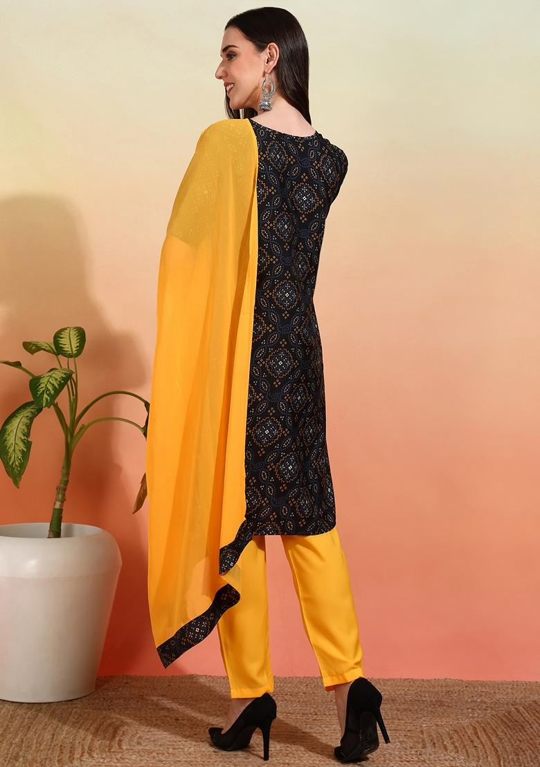 Black Printed Crepe Salwar Kameez With Dupatta