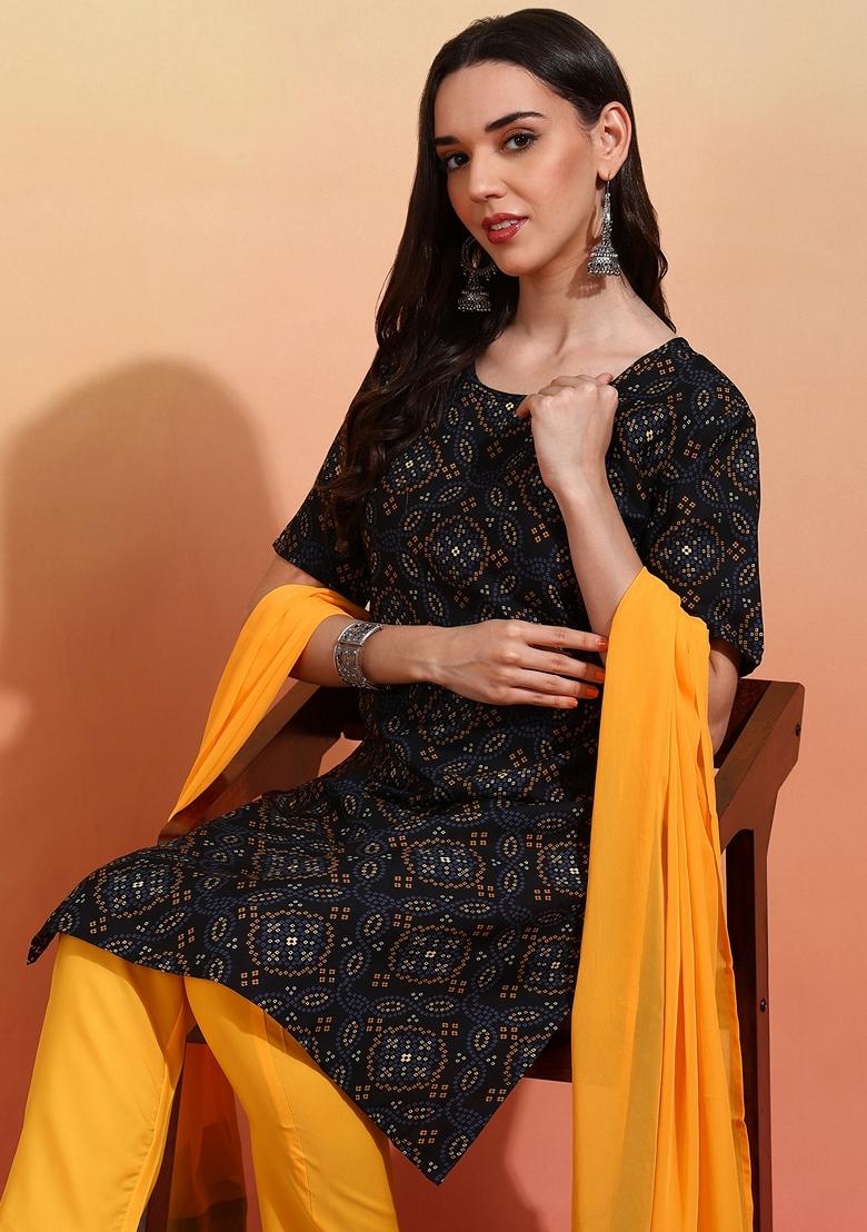 Black Printed Crepe Salwar Kameez With Dupatta