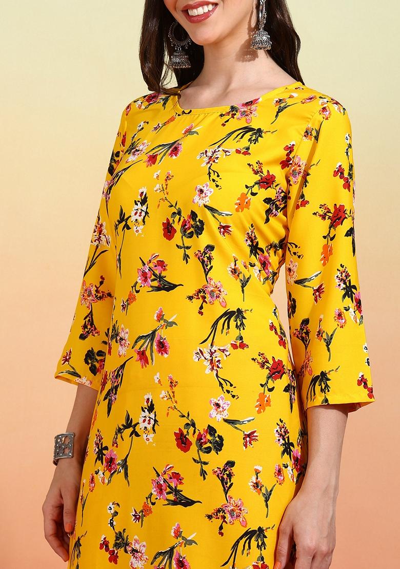 Yellow Printed Crepe Salwar Kameez With Dupatta