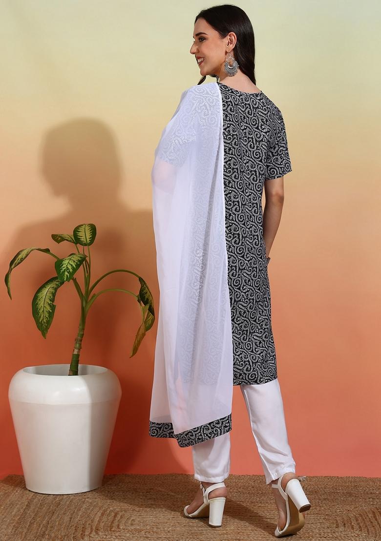 Black Printed Crepe Salwar Kameez With Dupatta