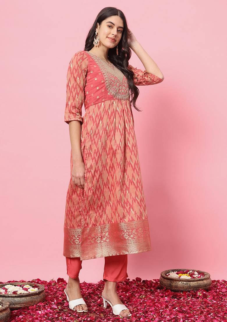 Peach Embroidered Silk Blend Salwar Kameez With Dupatta