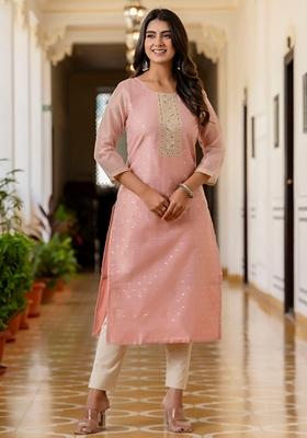 Baby Pink Embroidered Silk Blend Kurta