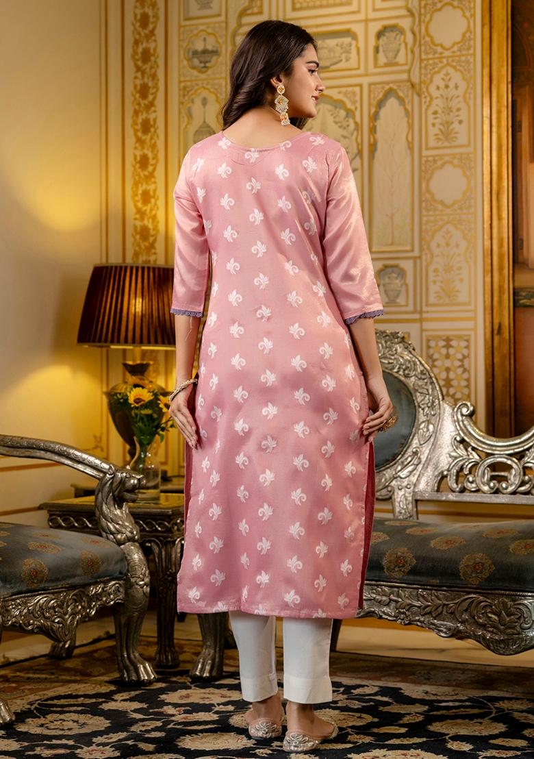 Pink Embroidered Silk Blend Kurta
