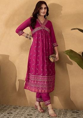 Rani Pink Sequin Embroidered Georgette Salwar Kameez