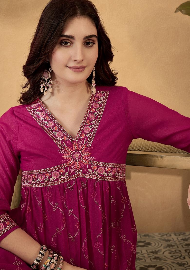 Rani Pink Sequin Embroidered Georgette Salwar Kameez
