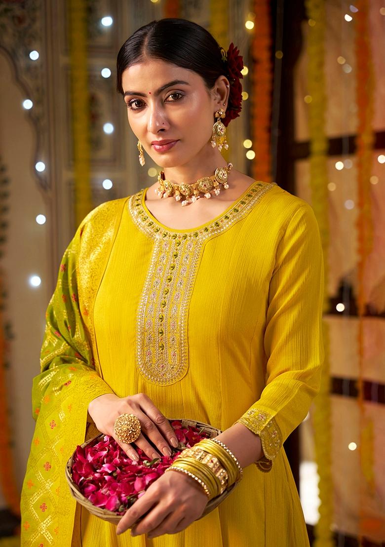 Yellow Shaded Sequin Embroidered Silk Salwar Kameez With Dupatta