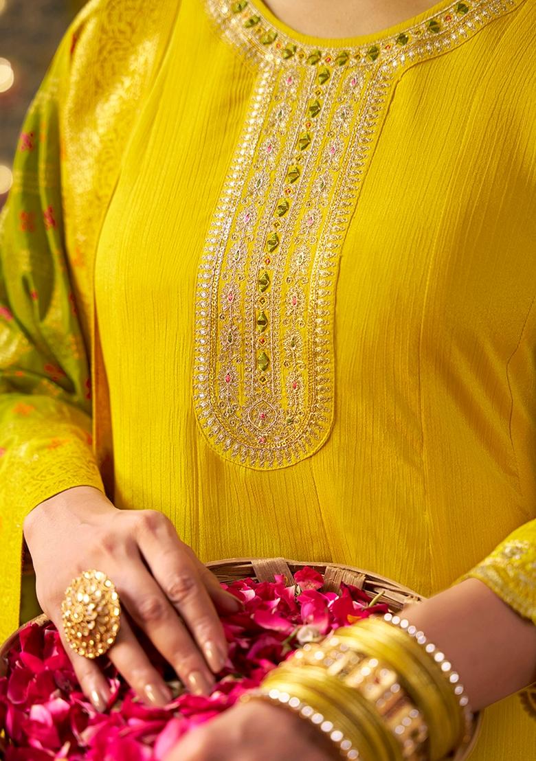 Yellow Shaded Sequin Embroidered Silk Salwar Kameez With Dupatta