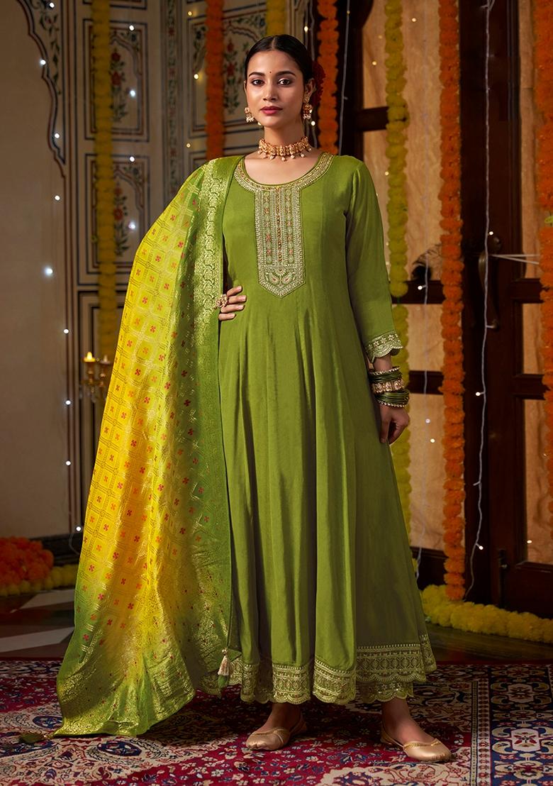 Green Sequin Embroidered Silk Salwar Kameez With Dupatta