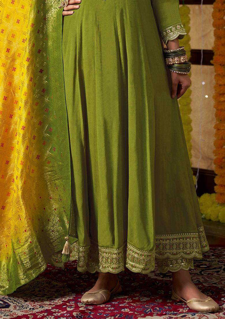 Green Sequin Embroidered Silk Salwar Kameez With Dupatta