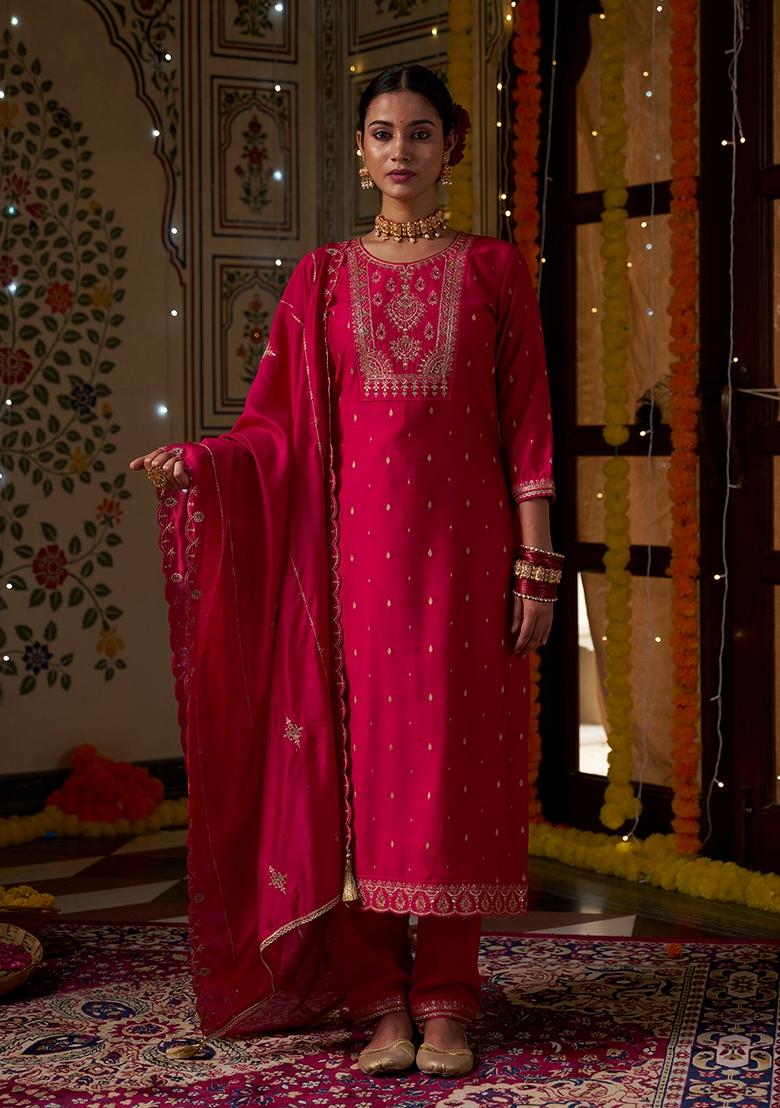 Maroon Sequin Embroidered Silk Salwar Kameez With Dupatta