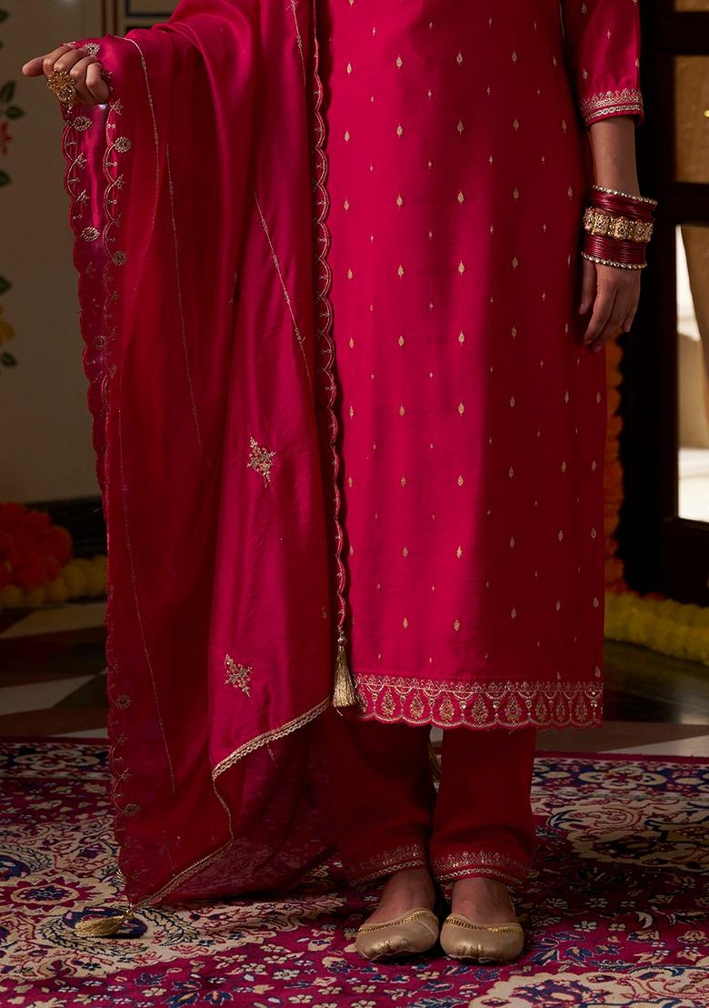 Maroon Sequin Embroidered Silk Salwar Kameez With Dupatta