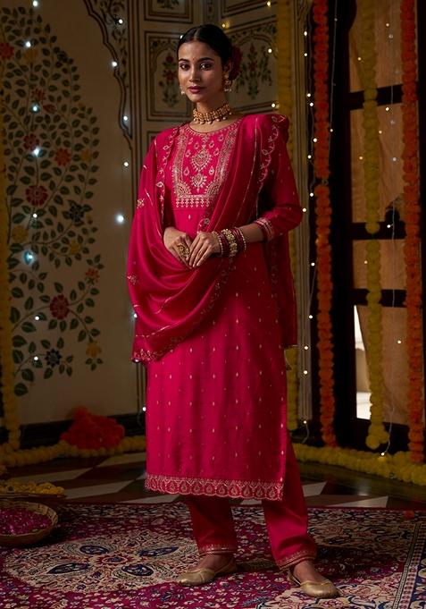 Maroon Sequin Embroidered Silk Salwar Kameez With Dupatta
