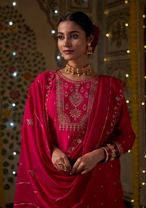 Maroon Sequin Embroidered Silk Salwar Kameez With Dupatta