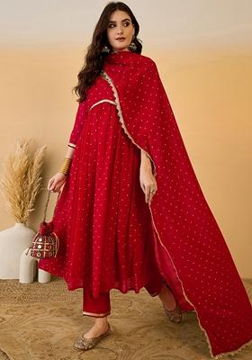 Red Sequin Embroidered Georgette Salwar Kameez With Dupatta
