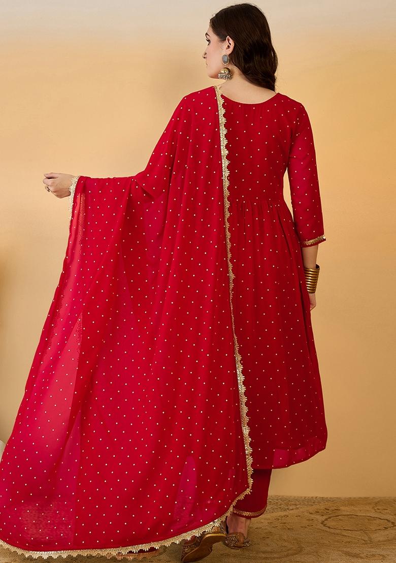 Red Sequin Embroidered Georgette Salwar Kameez With Dupatta
