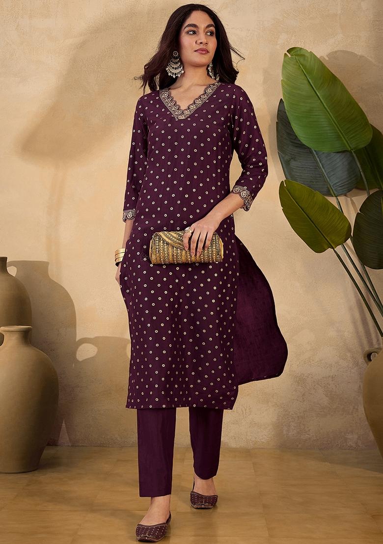 Brown Sequin Embroidered Chinon Salwar Kameez