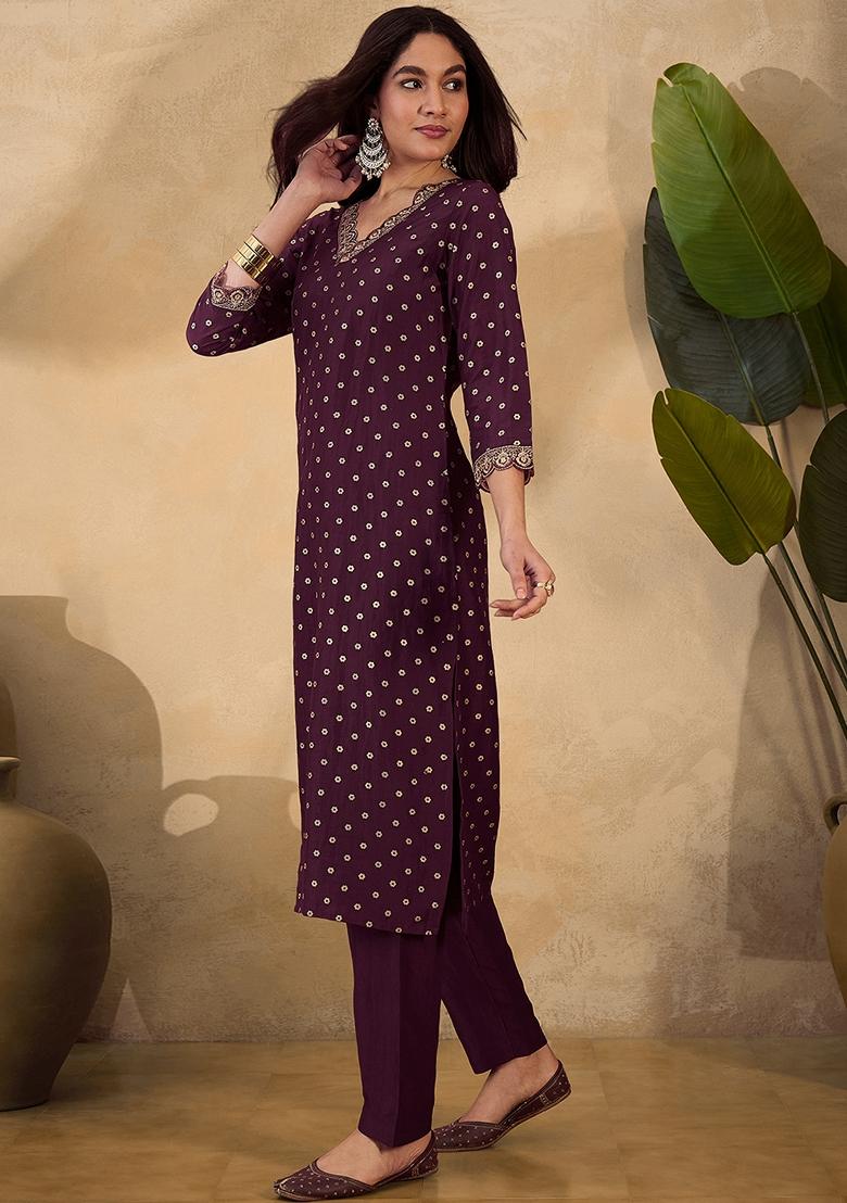 Brown Sequin Embroidered Chinon Salwar Kameez