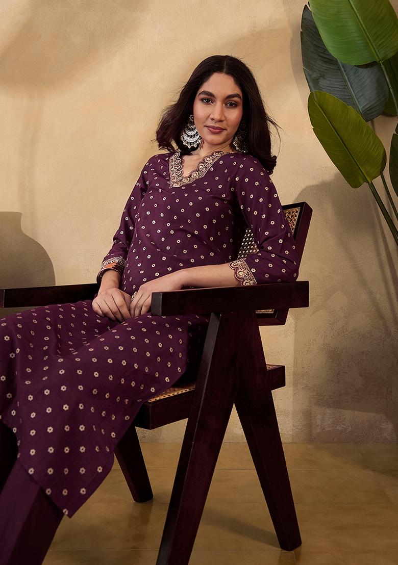 Brown Sequin Embroidered Chinon Salwar Kameez