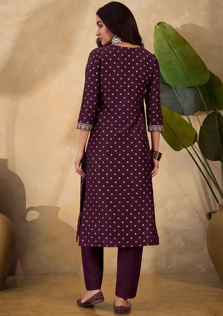 Brown Sequin Embroidered Chinon Salwar Kameez