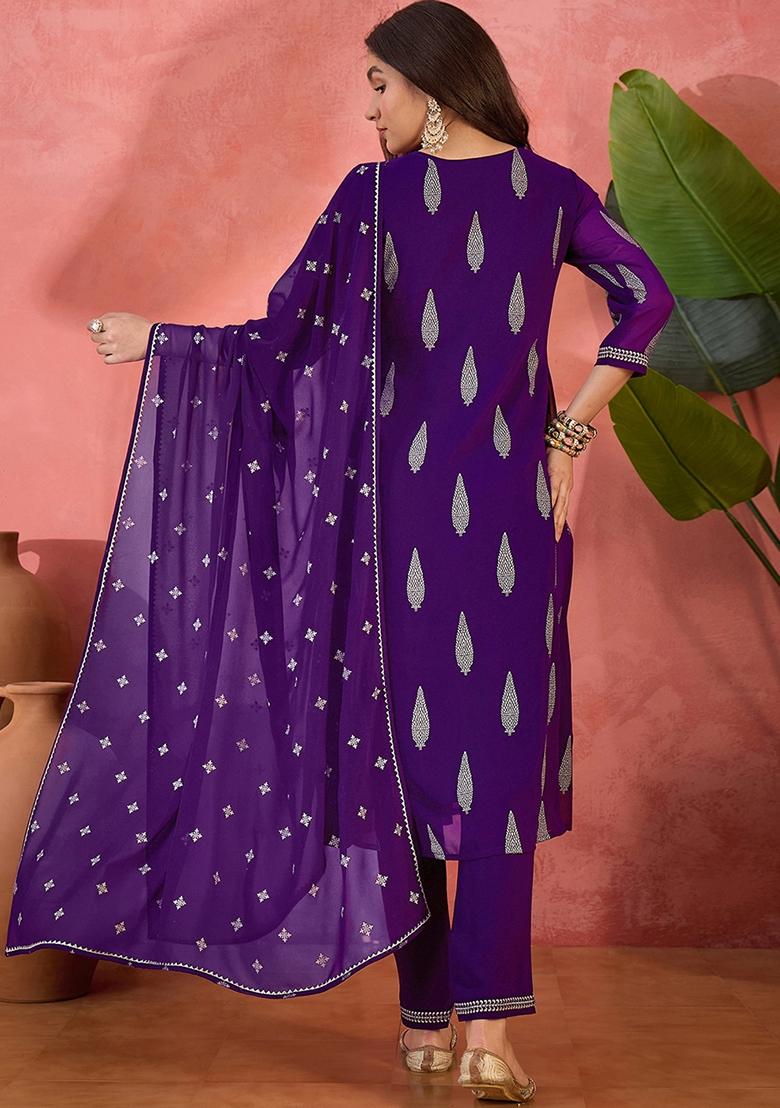 Purple Sequin Embroidered Georgette Salwar Kameez With Dupatta