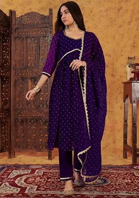 Purple Sequin Embroidered Georgette Salwar Kameez With Dupatta