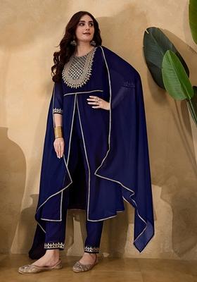 Blue Sequin Embroidered Georgette Salwar Kameez With Dupatta