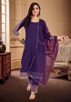 Purple Sequin Embroidered Chinon Salwar Kameez With Dupatta