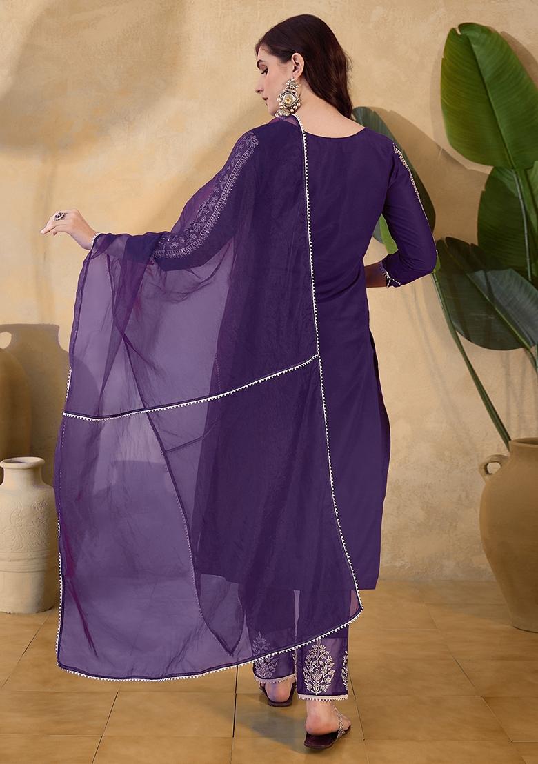 Purple Sequin Embroidered Chinon Salwar Kameez With Dupatta