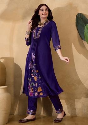 Purple Embroidered Georgette Salwar Kameez