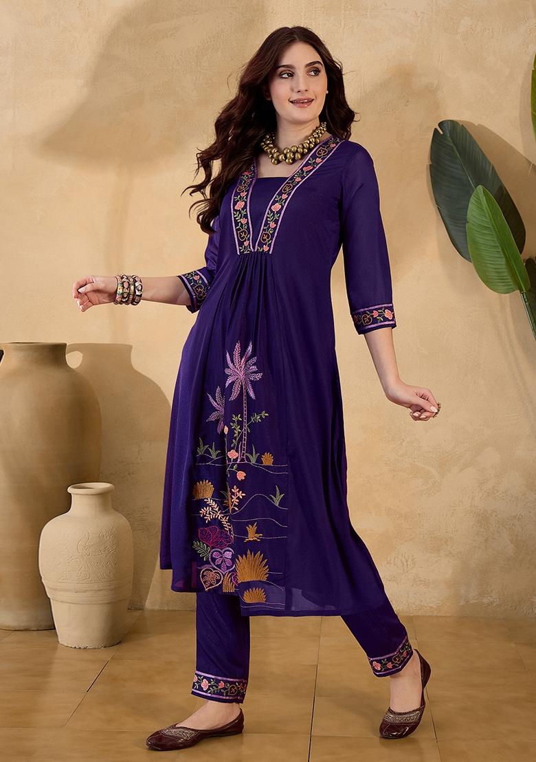 Purple Embroidered Georgette Salwar Kameez