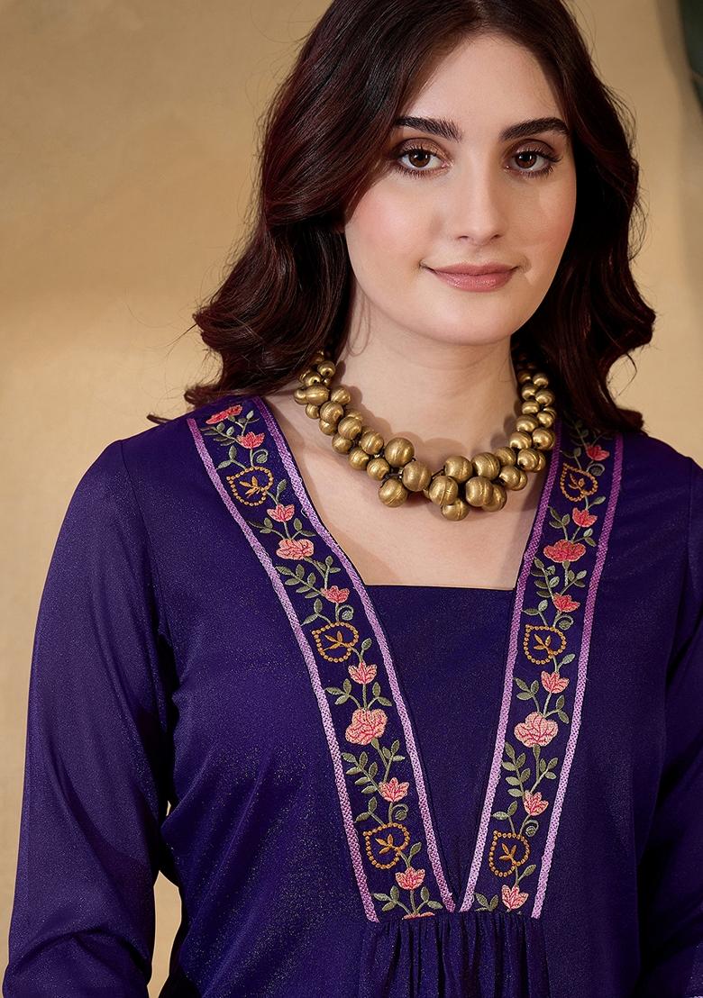 Purple Embroidered Georgette Salwar Kameez