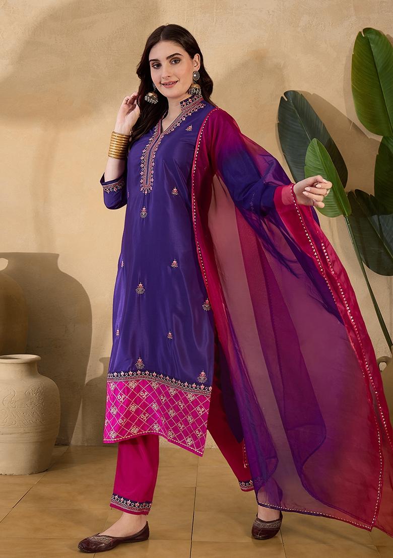 Purple Sequin Embroidered Organza Salwar Kameez With Dupatta