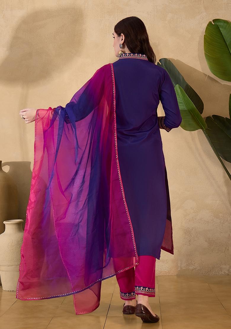 Purple Sequin Embroidered Organza Salwar Kameez With Dupatta