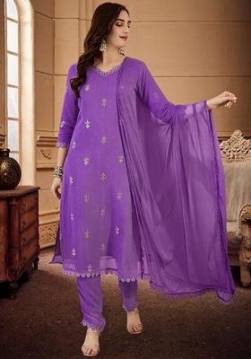 Lavender Sequin Embroidered Georgette Salwar Kameez With Dupatta