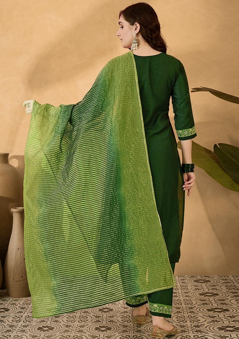 Green Sequin Embroidered Chinon Salwar Kameez With Dupatta