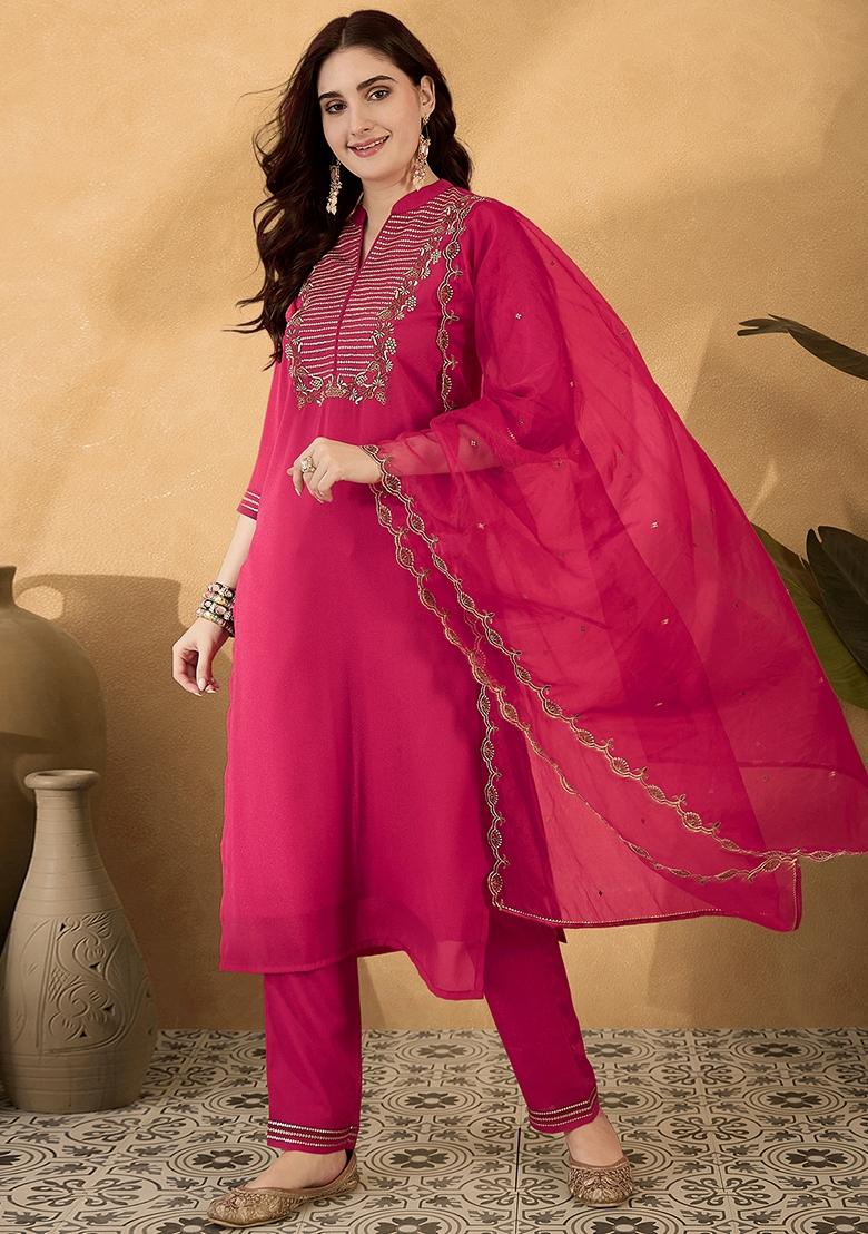 Rani Pink Sequin Embroidered Georgette Salwar Kameez With Dupatta