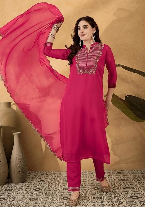 Rani Pink Sequin Embroidered Georgette Salwar Kameez With Dupatta