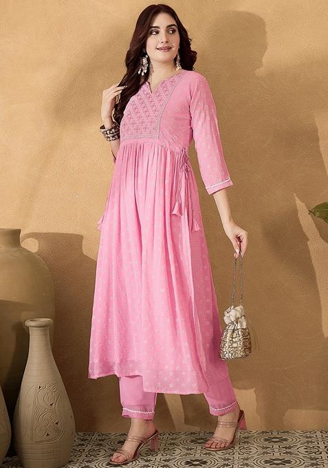 Light Pink Sequin Embroidered Georgette Salwar Kameez
