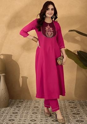 Pink Printed Crepe Salwar Kameez