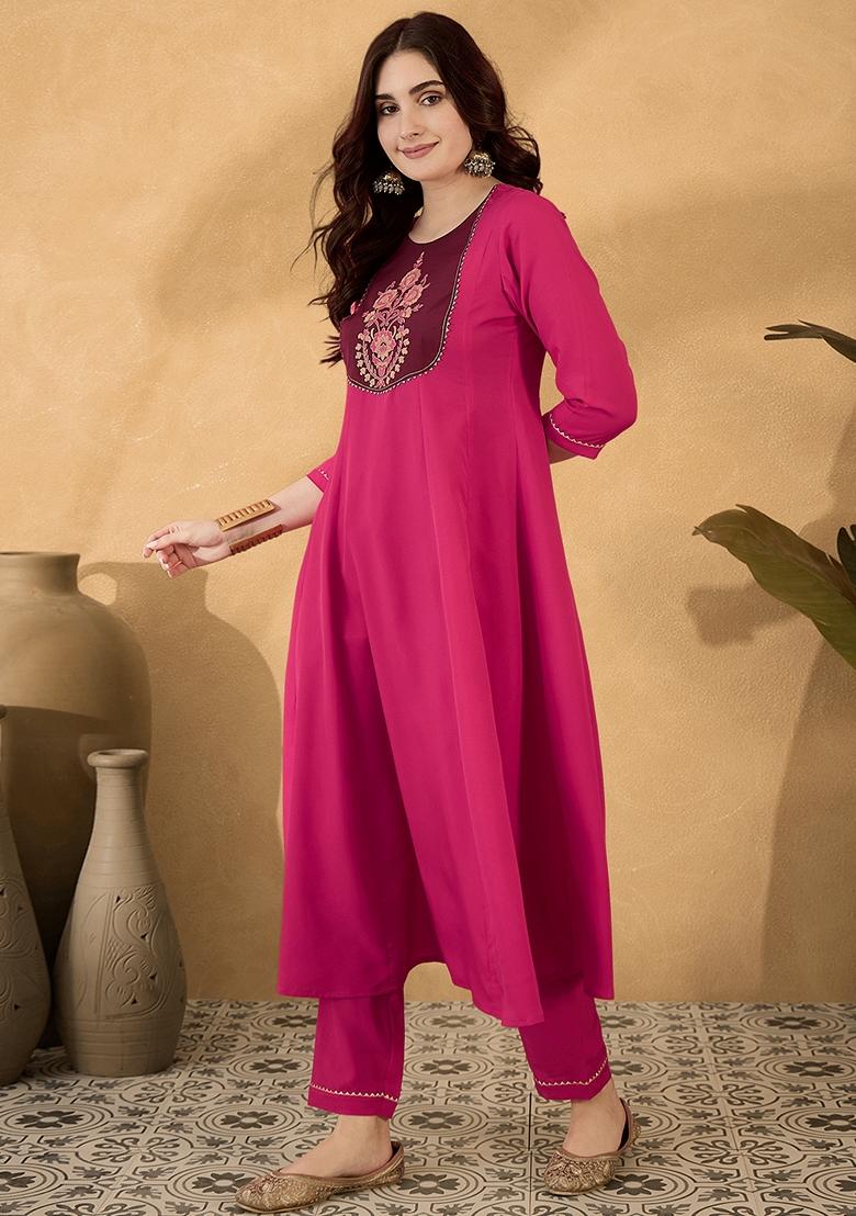 Pink Printed Crepe Salwar Kameez