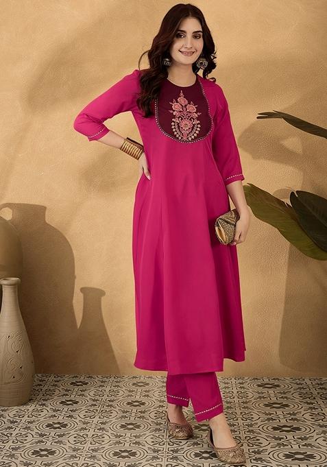 Pink Printed Crepe Salwar Kameez